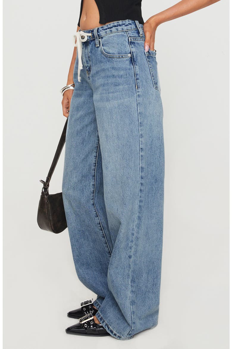 Mellowed Out Drawstring Low Rise Wide Leg Jeans, Alternate, color, MID BLUE