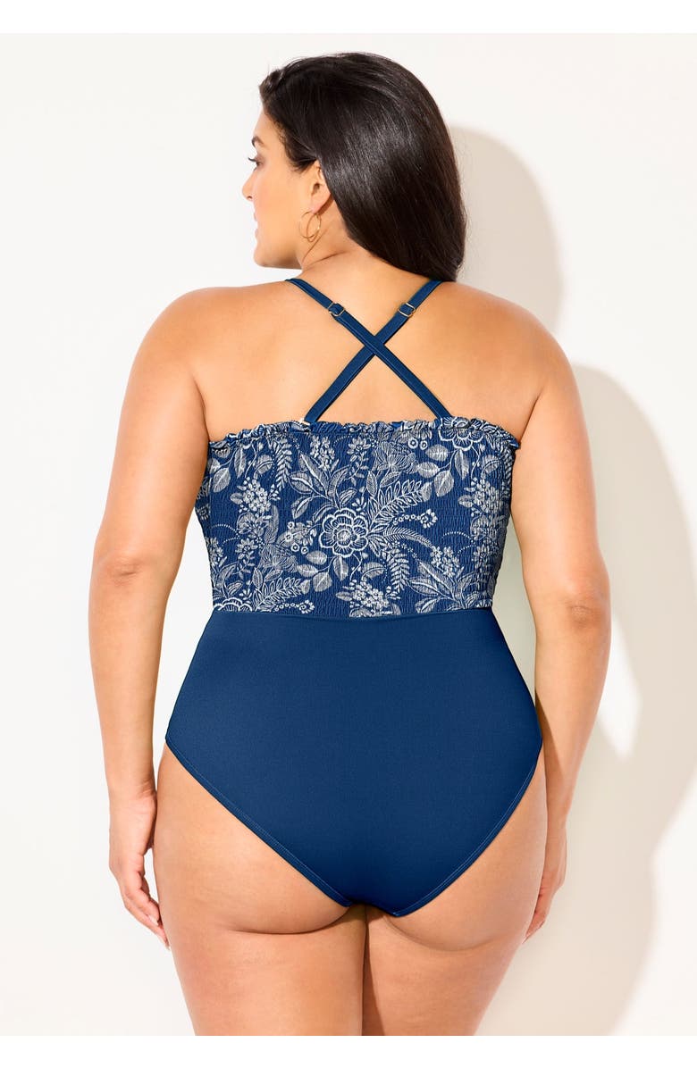 Swimsuits for All Smocked Ring Strap One Piece Swimsuit, Alternate, color, Denim Floral