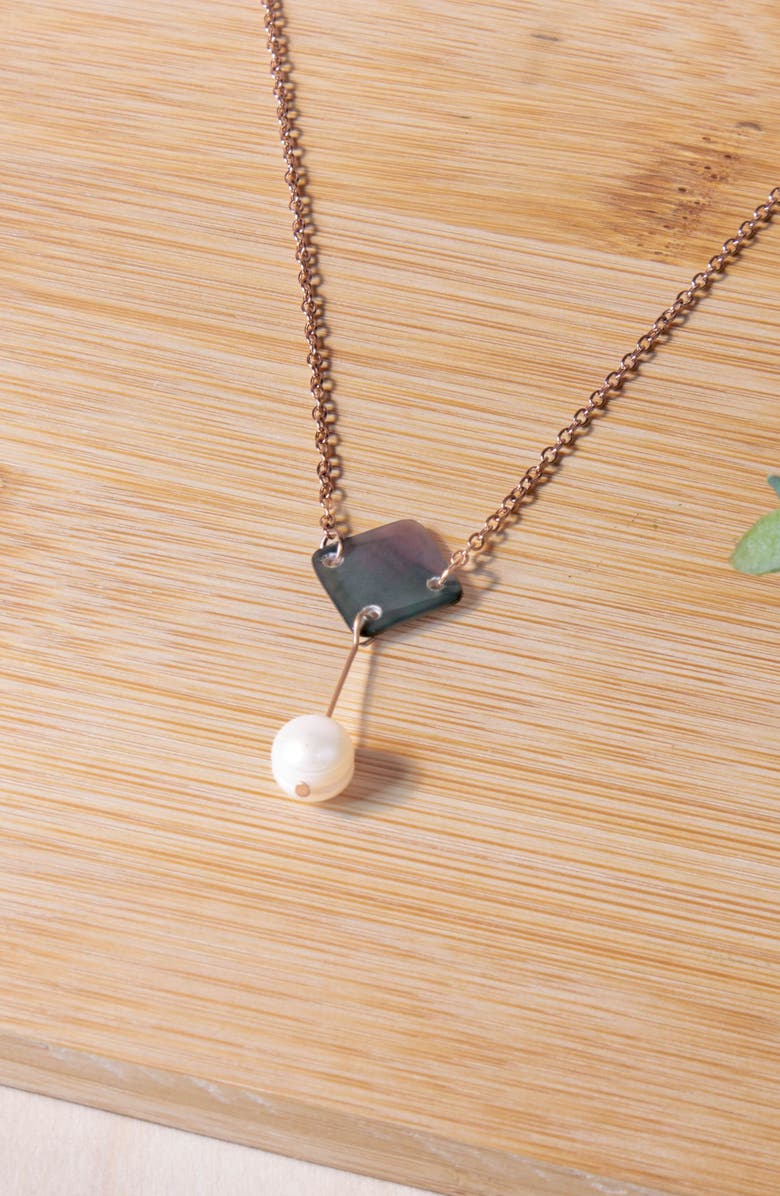 LIKHA Mother-of-Pearl Diamond & Pearl Drop Necklace, Alternate, color, Black