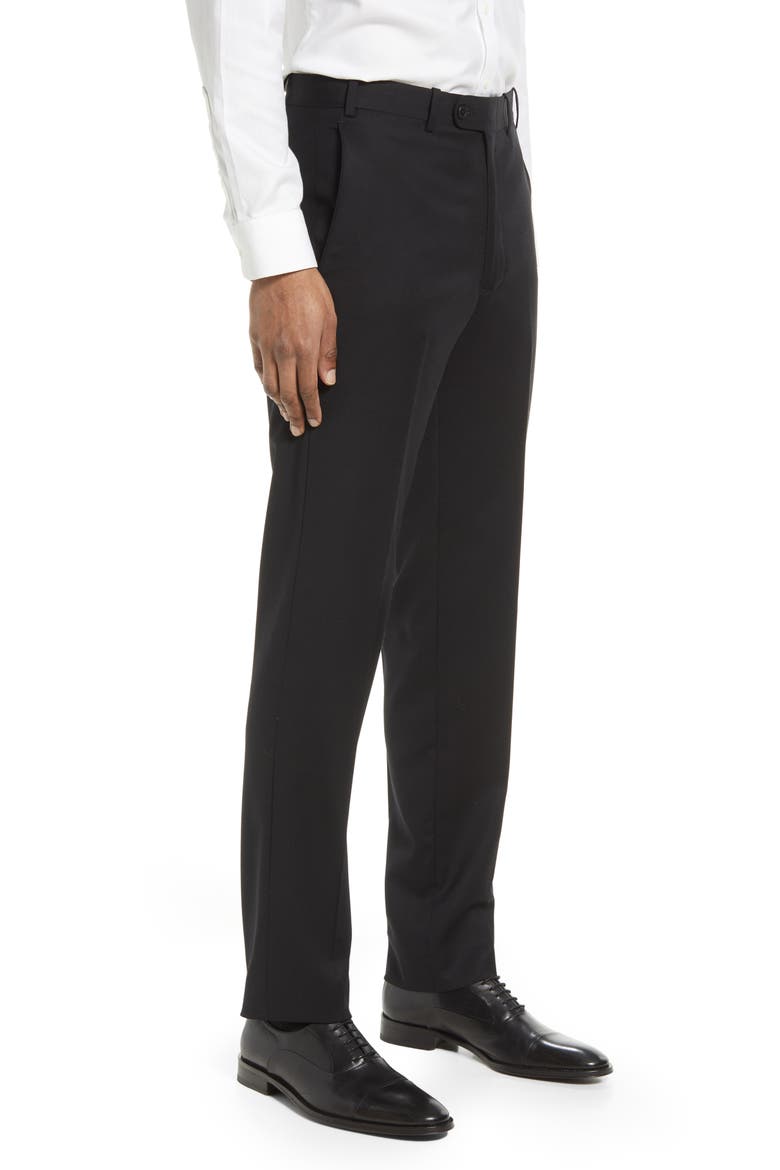 Flat Front Stretch Wool Trousers, Alternate, color, BLACK
