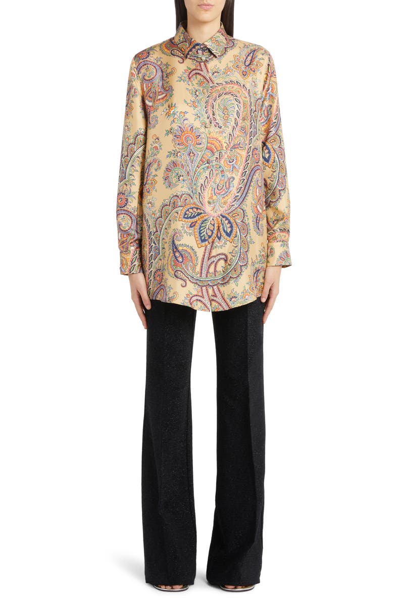 Etro Floral Paisley Silk Button-Up Shirt, Alternate, color,