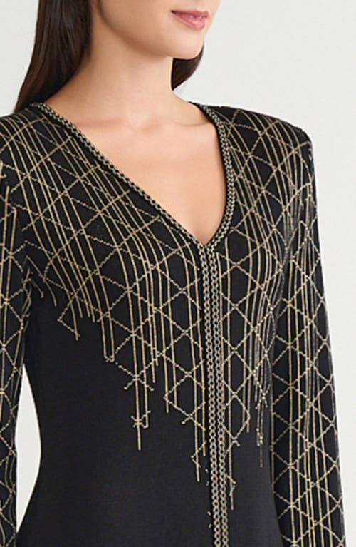 Ming Wang Art Deco Metallic Long Sleeve Sheath Dress In Multi