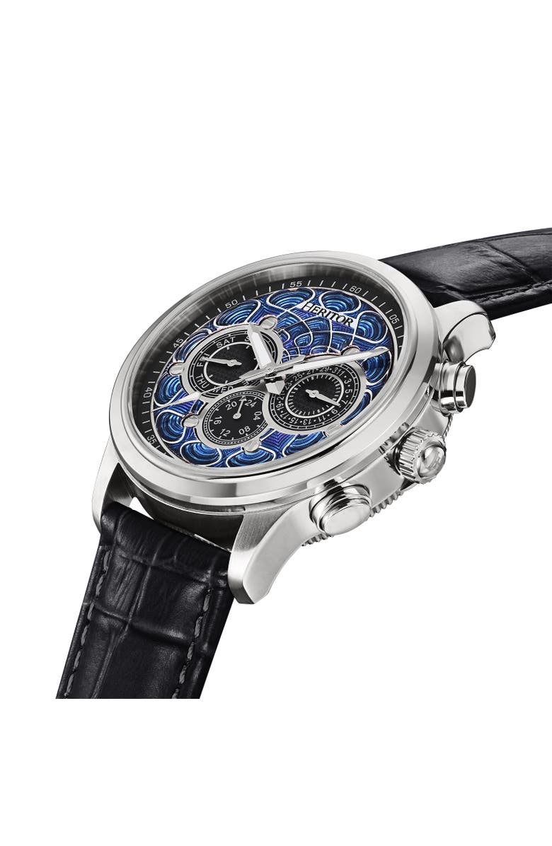Heritor Automatic Apostle Leather-Band Watch w/ Day/Date, Alternate, color, Silver/Black