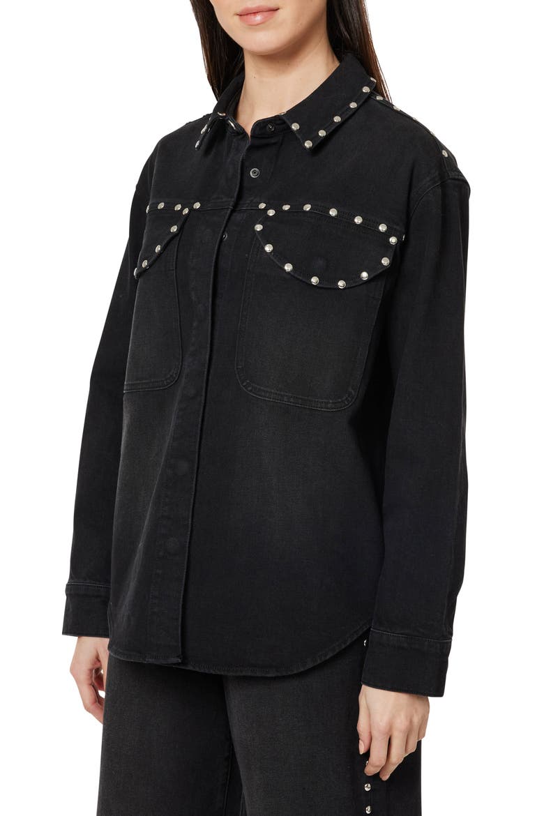 Stud Detail Denim Shirt Jacket, Alternate, color, JET BLACK