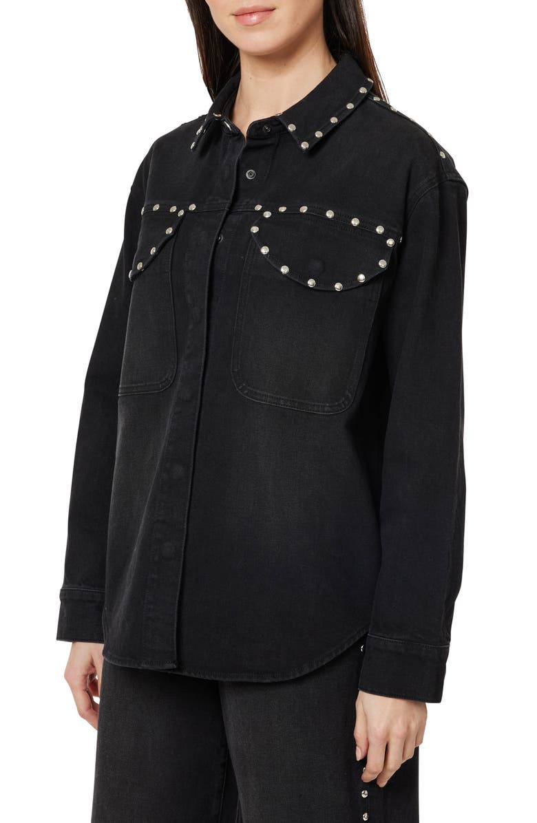 Habitual Stud Detail Denim Shirt Jacket, Alternate, color, Jet Black
