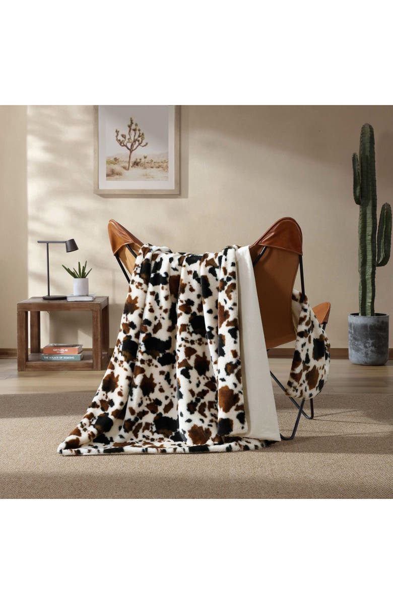 Wrangler Spotted Cow Print Faux Fur Throw Blanket, Alternate, color, Medium/Dark Brown