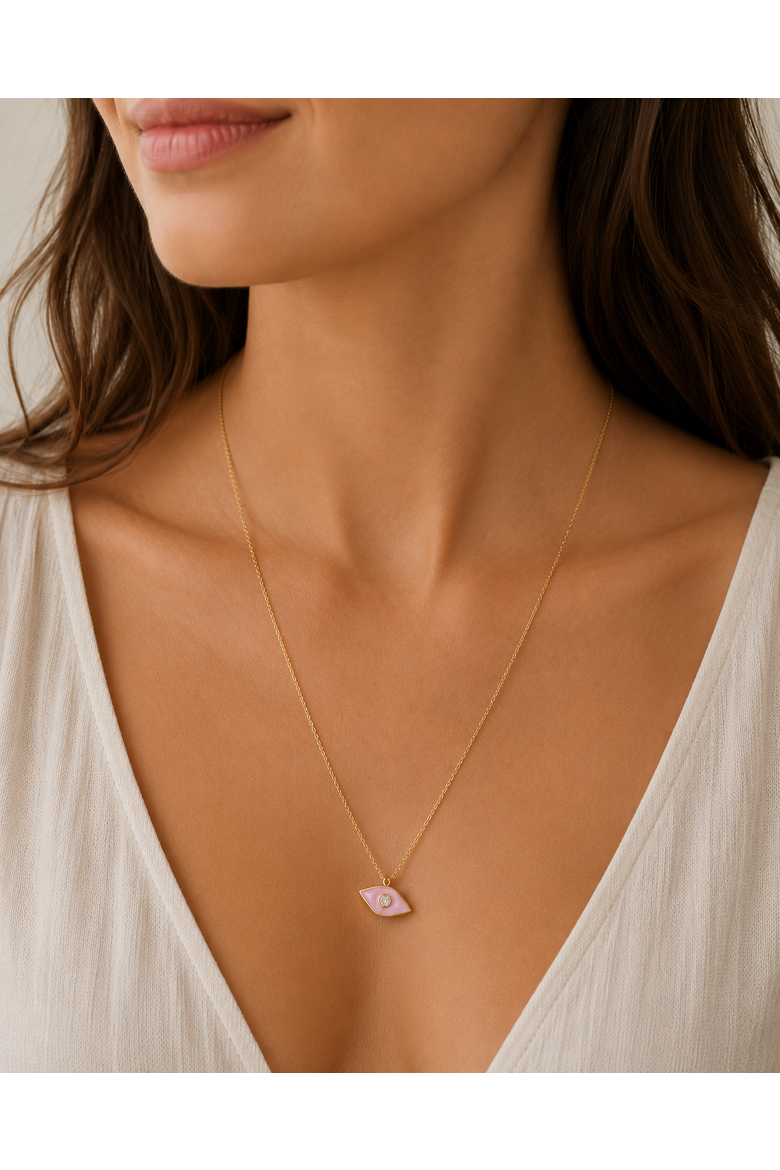 Pink Evil Eye Necklace, Alternate, color, Pink