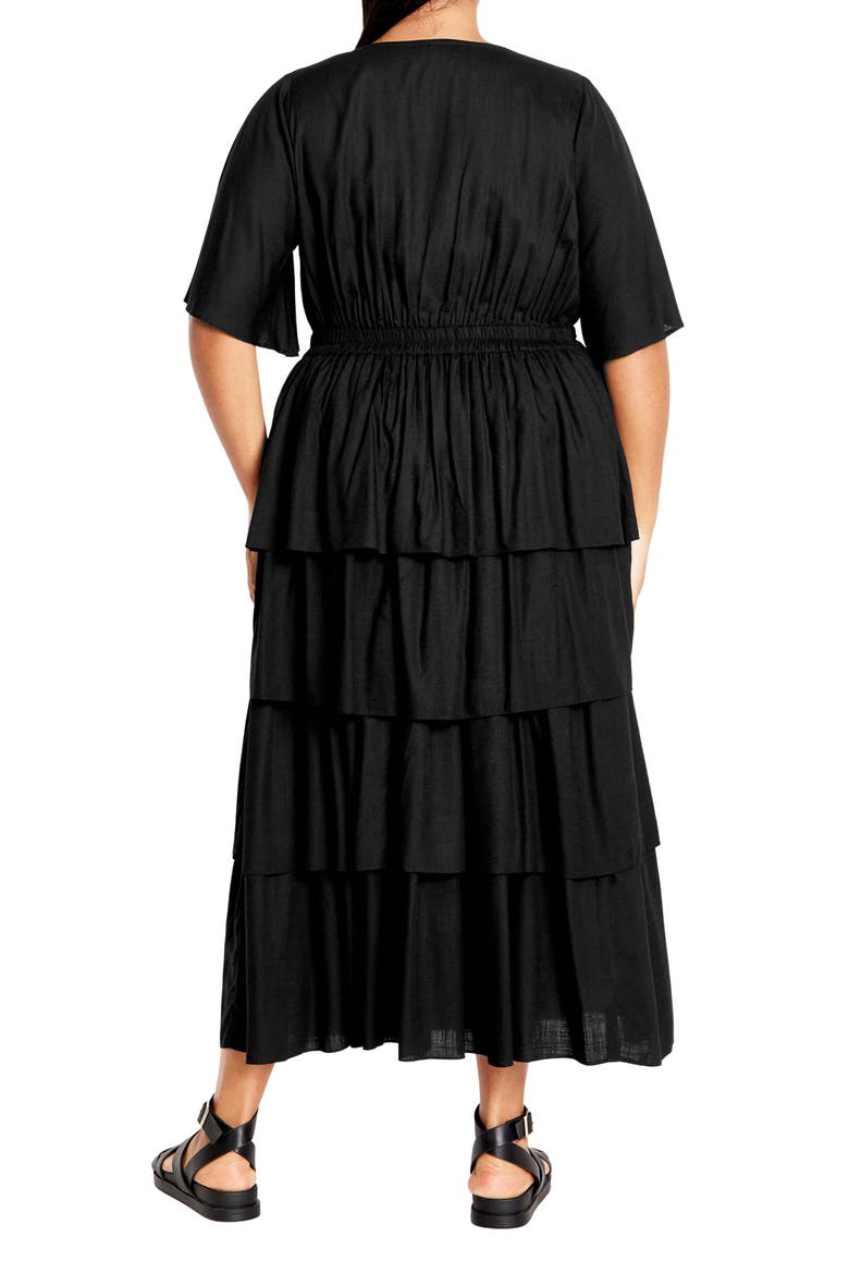 Maya Tie Front Tiered Midi Dress, Alternate, color, BLACK