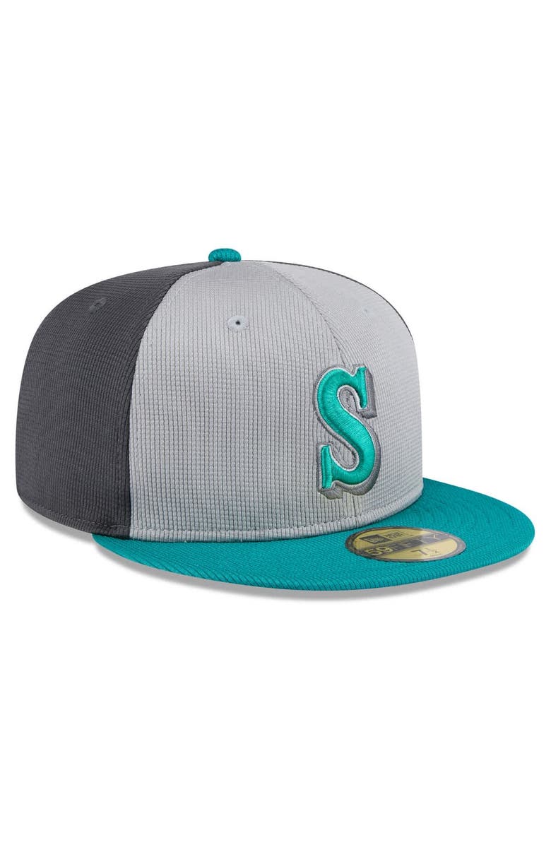 New Era Men's New Era  Gray/Aqua Seattle Mariners 2025 Batting Practice 59FIFTY Fitted Hat, Alternate, color, 