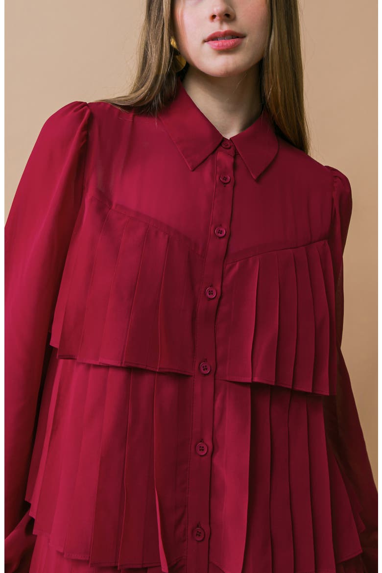 Tiered Long Sleeve Shirtdress, Alternate, color, RUBY
