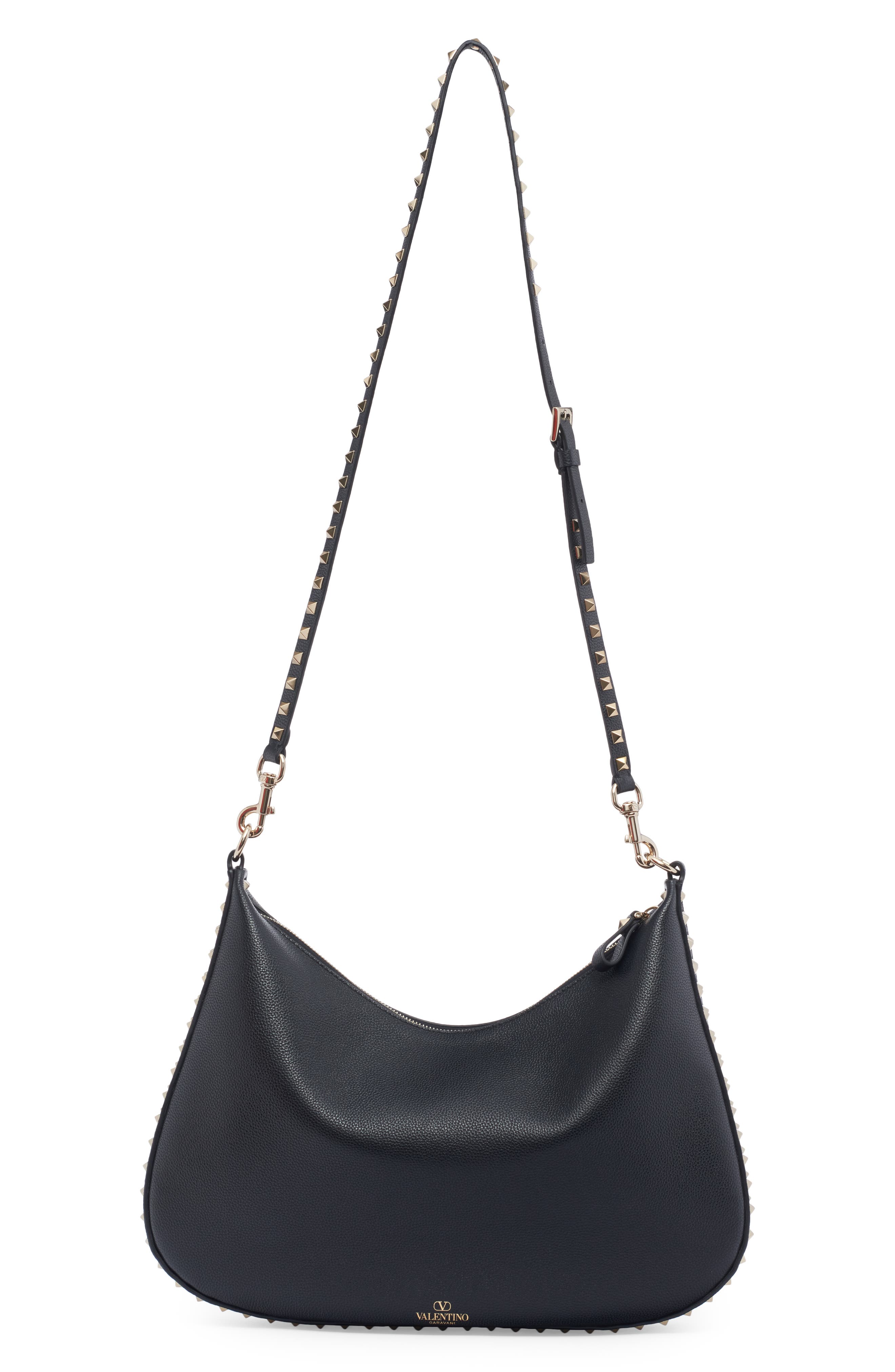 Valentino Garavani Rockstud Leather Hobo Bag, Alternate, color, 