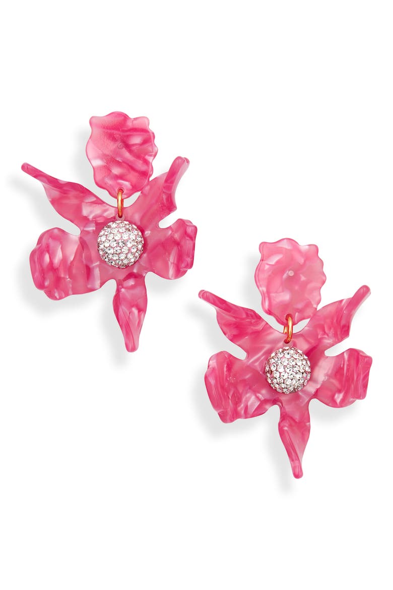 Small Crystal Lily Earrings, Main, color, PINK LEMONADE