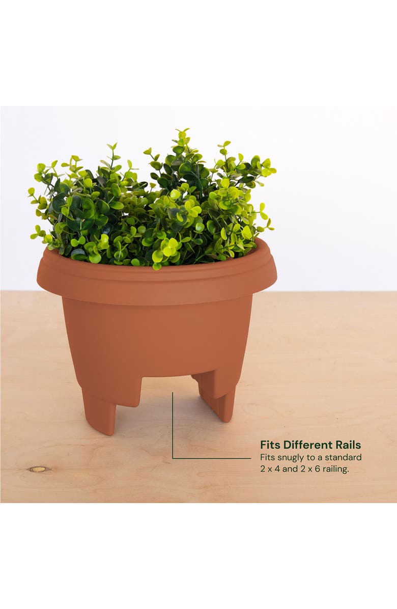 Bloem 12" Modica Deck Rail Round Planter, Terra Cotta, Alternate, color, Brown