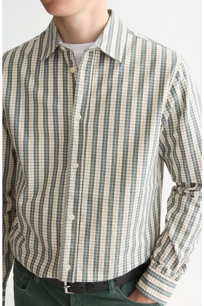 Regular Fit Check Stripe Button-Up Shirt, Alternate, color, DARK FOREST STRIPE