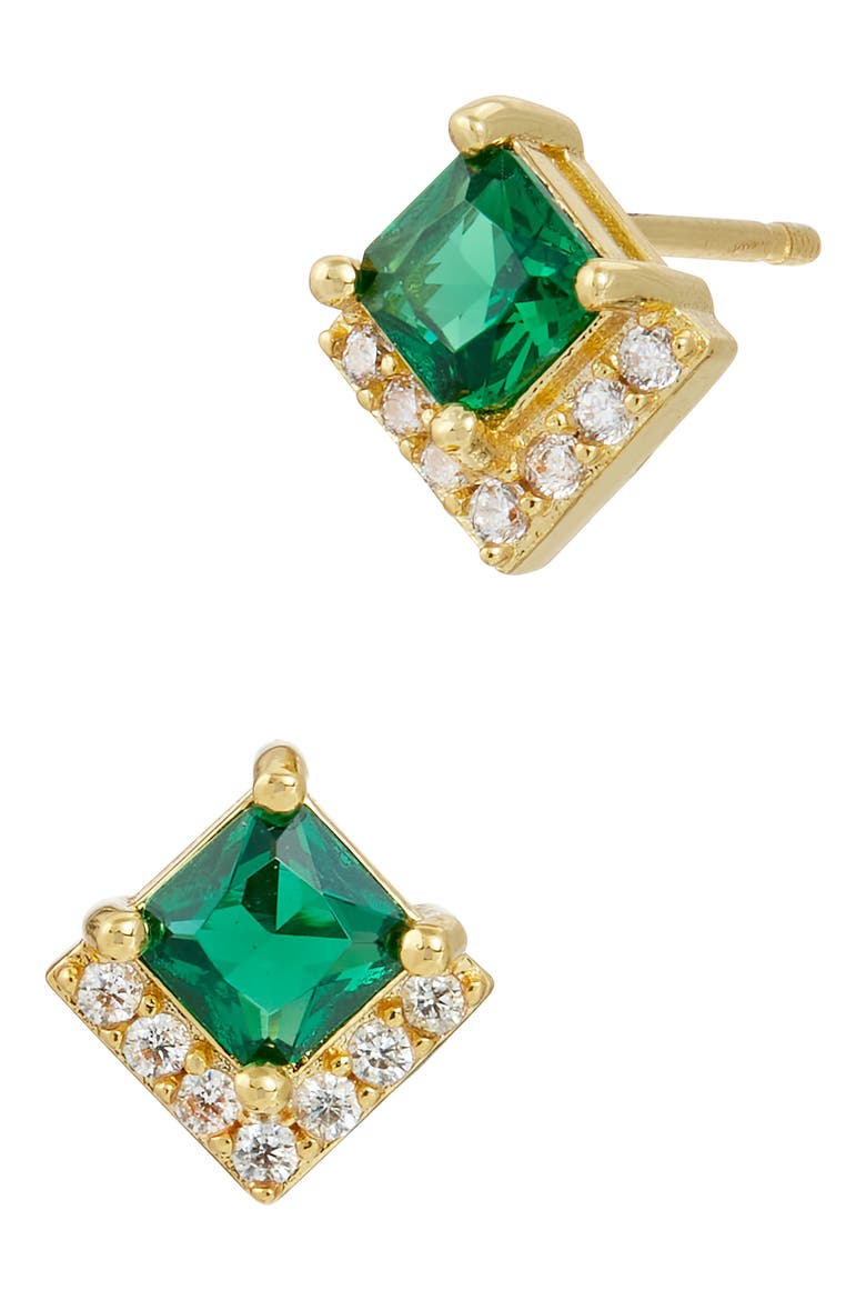 Simulated Stone & Cubic Zirconia Stud Earrings, Main, color, GOLD/GREEN
