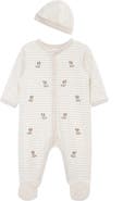 Little Me Puppy Schiffli Embroidered Cotton Footie & Hat Set