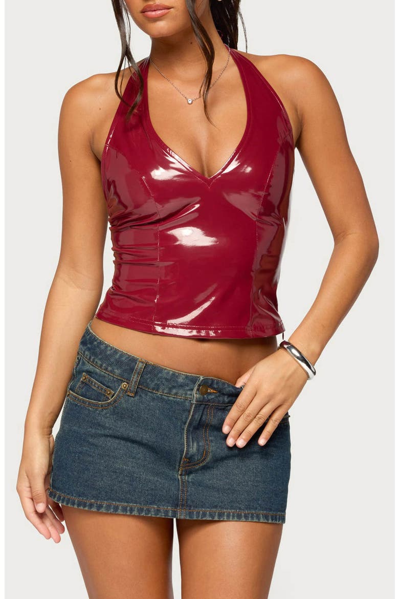 Birch Faux Leather Halter Top, Main, color, BURGUNDY