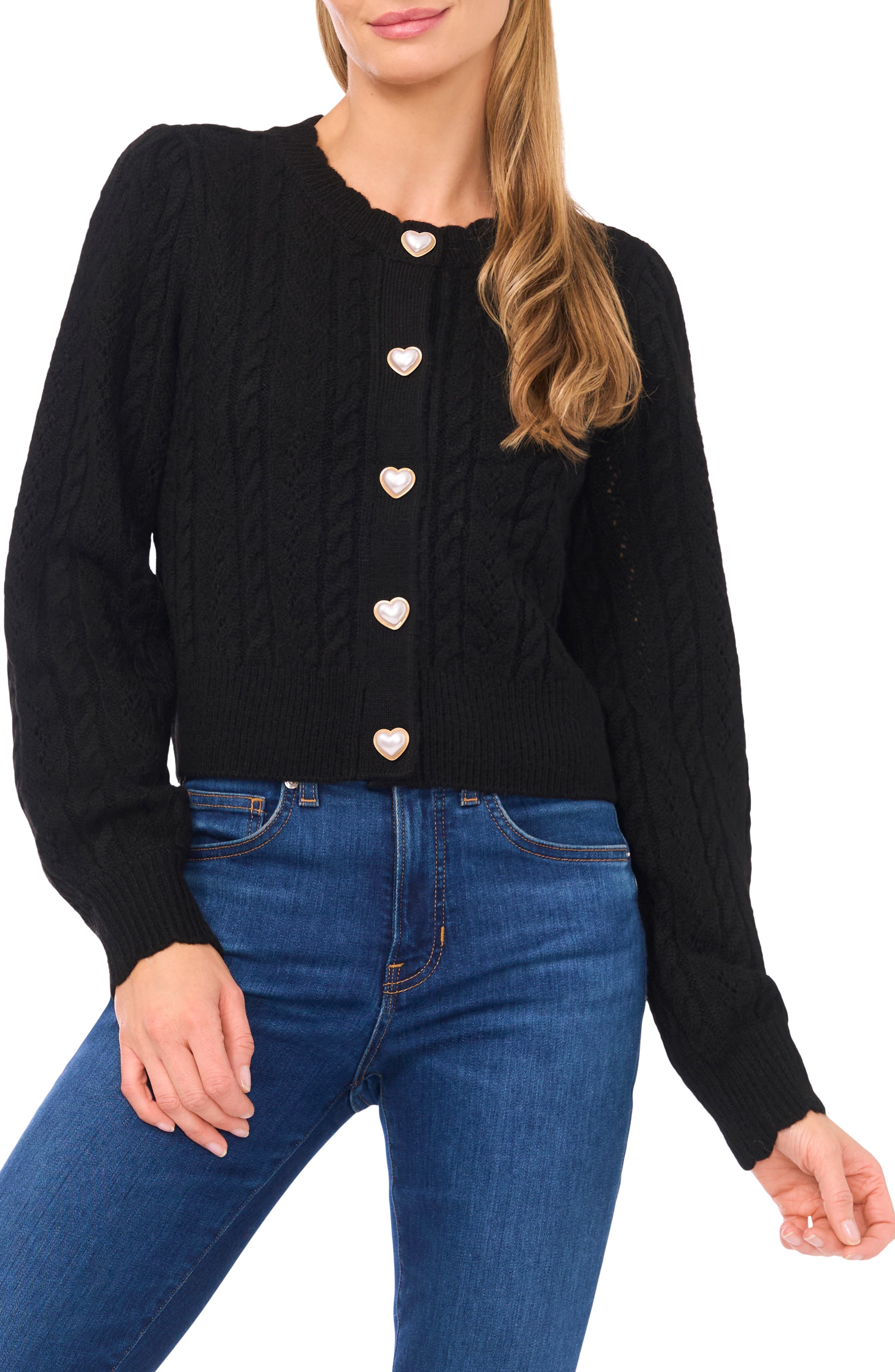 Heart Button Pointell Cardigan