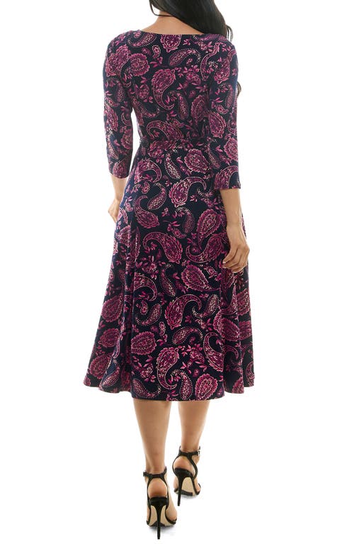 Nina Leonard Sylvia Floral A-line Midi Dress In Navy/berry Foil