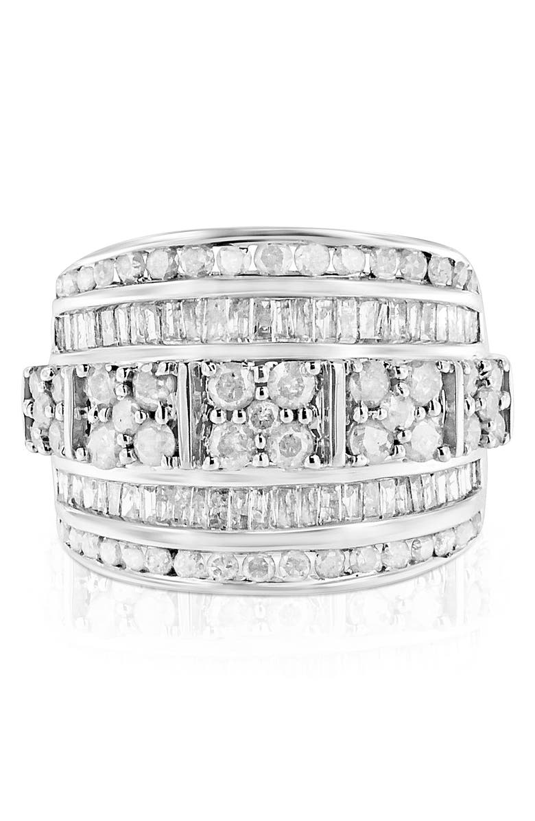 Haus of Brilliance Silver 2.0 Cttw Round & Baguette Diamond Multi-Row Tapered Cocktail Ring, Alternate, color, White