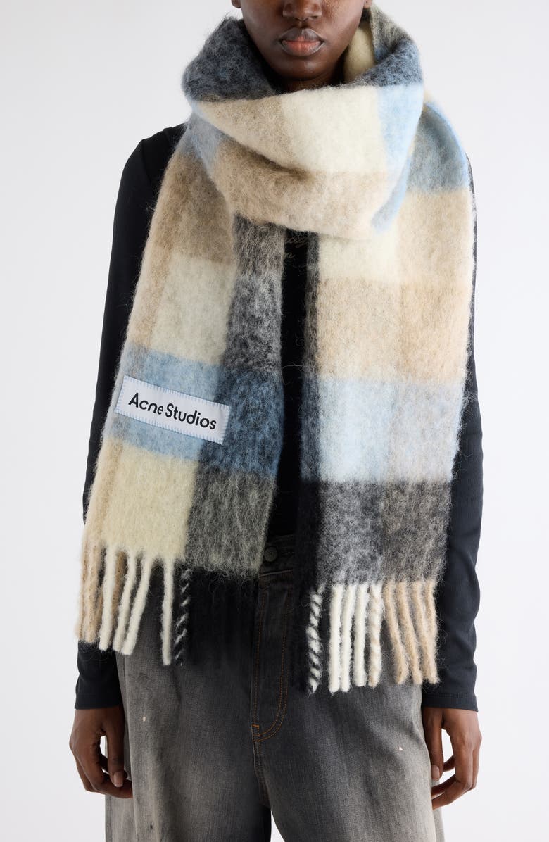 Acne Studios Vally Plaid Alpaca, Wool 
Mohair Blend Scarf, Alternate, color, Blue/ Beige/ Black