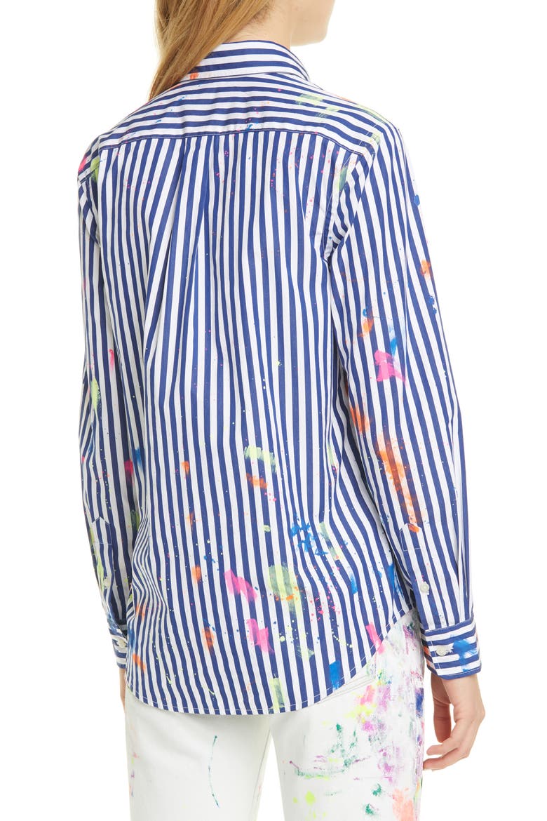 Paint Splatter Stripe Cotton Shirt, Alternate, color, 525 NAVY/ WHITE