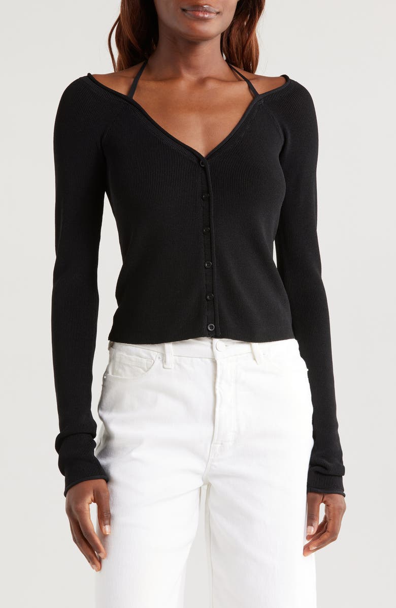 Good American Rib Off the Shoulder Top, Main, color, Black