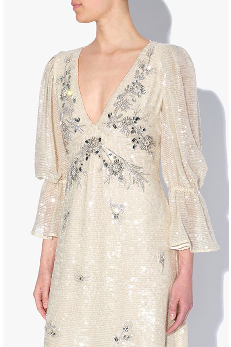 Eva Sequin Beaded Chiffon Midi Dress, Alternate, color, IVORY