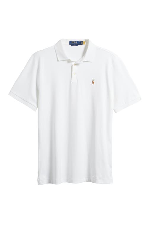 Polo Ralph Lauren Mens American Heather Short-sleeved Logo-embroidered Custom Slim-fit Cotton-jersey Polo Shirt In White