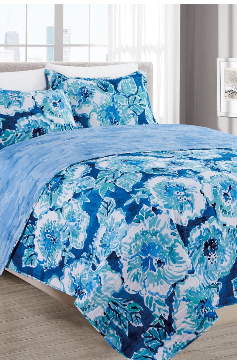 MELANGE HOME Hibiscus Bounty Quilt 3-Piece Set - Full/Queen, Main, color, 