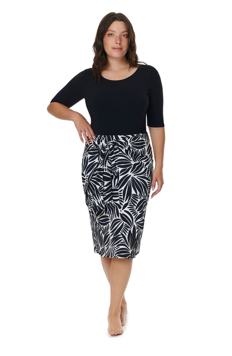 Gottex Modest Modest Faux Wrap Swim Skirt with Tie, Alternate, color, Black-White