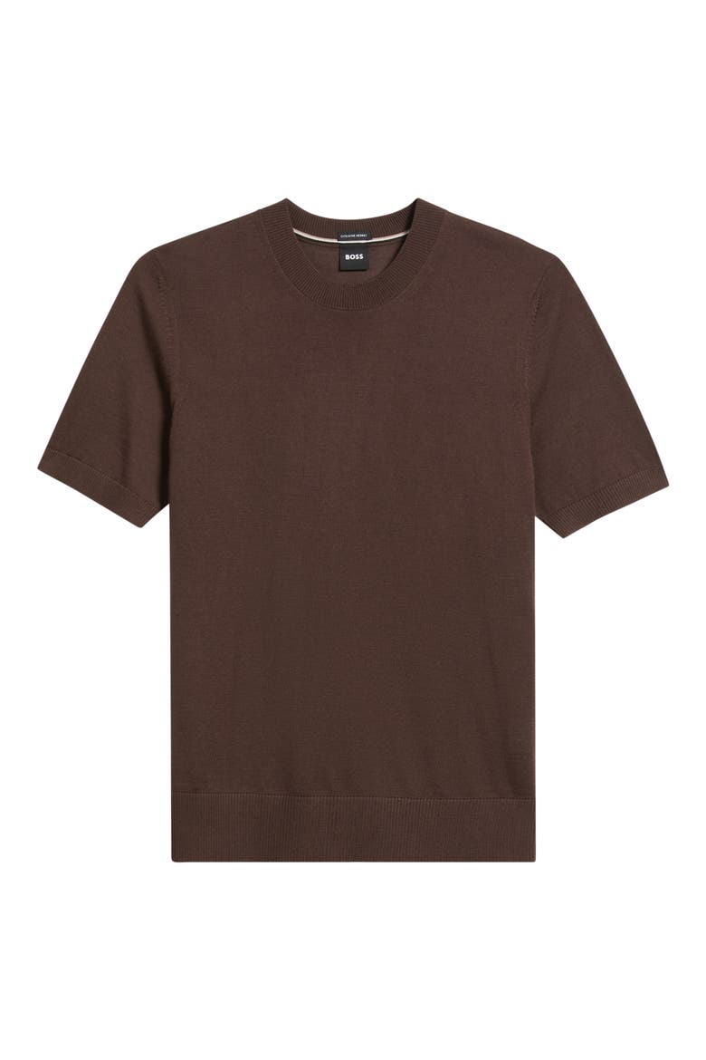 Virgin Wool Short Sleeve Sweater, Main, color, DARK BROWN