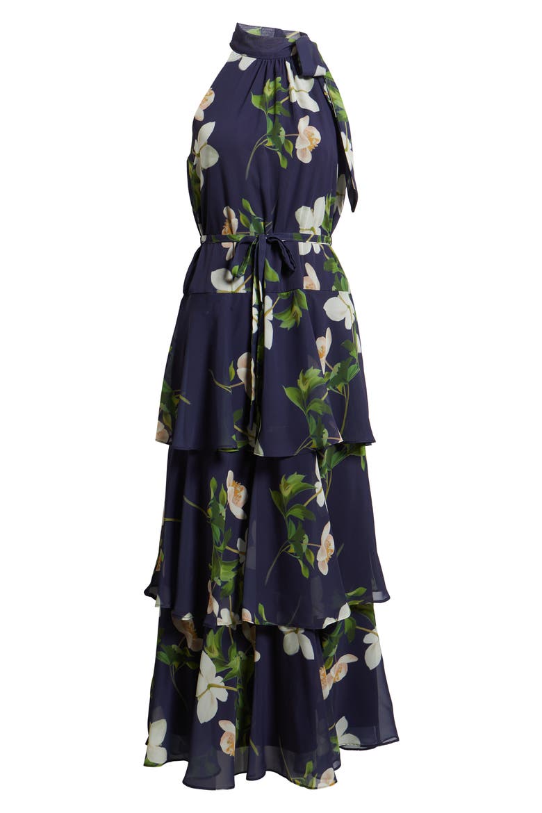 Floral Tiered Gown, Alternate, color, NAVY MULTI