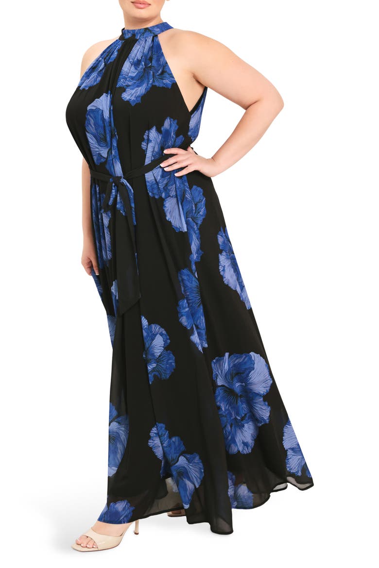 Floral Halter Maxi Dress, Alternate, color, BLACK / BLUE