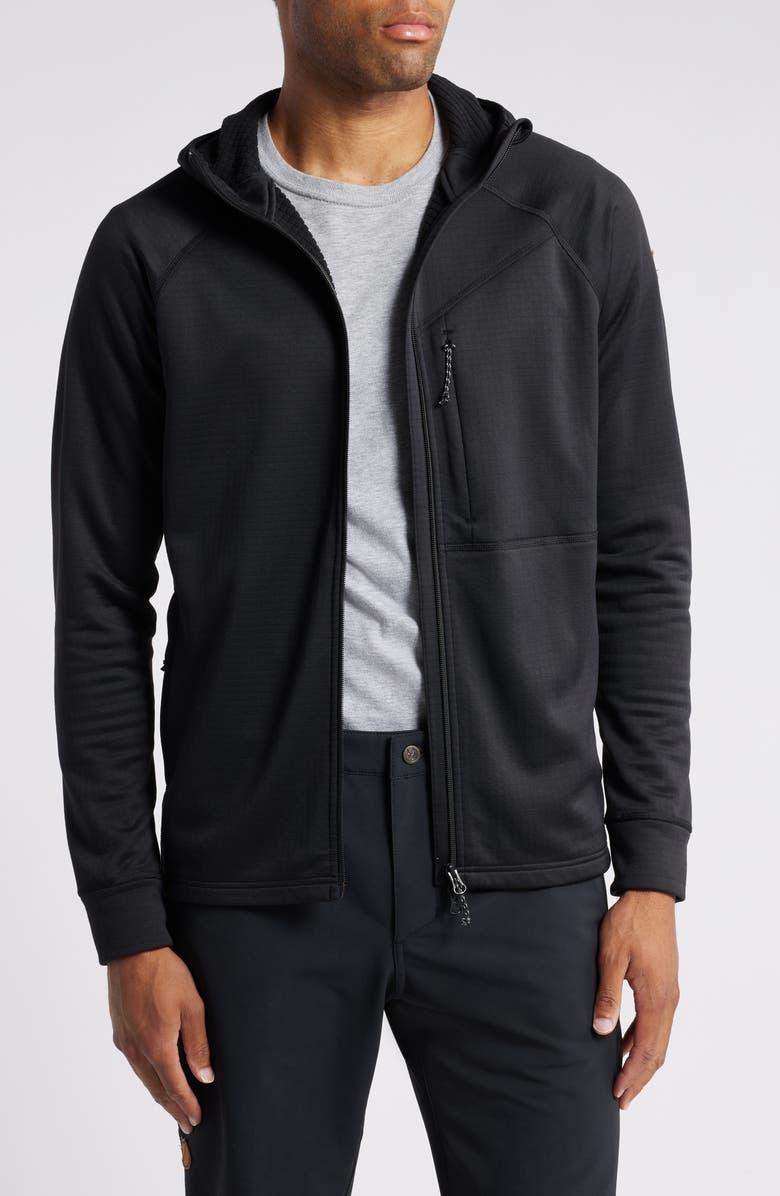 Fjällräven Abisko Grid Fleece Hoodie, Main, color, Black