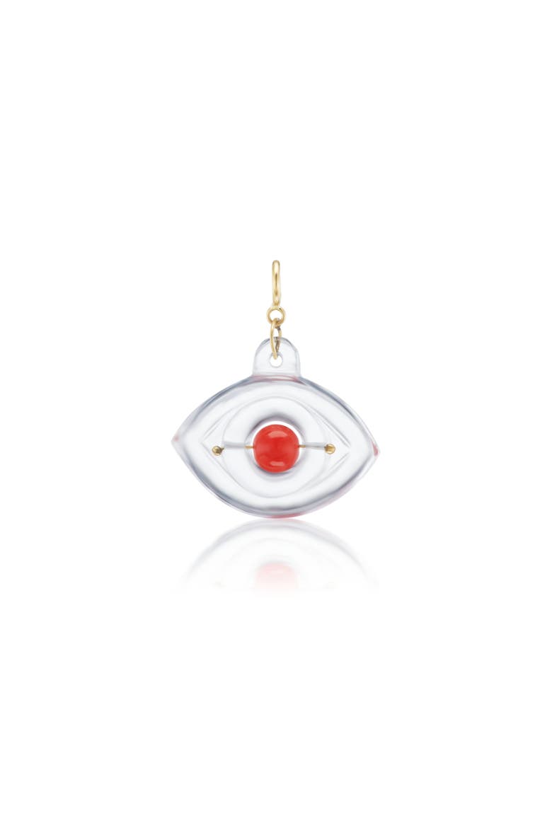 Rock Crystal and Coral Eye Charm, Main, color, Rock Crystal/Coral