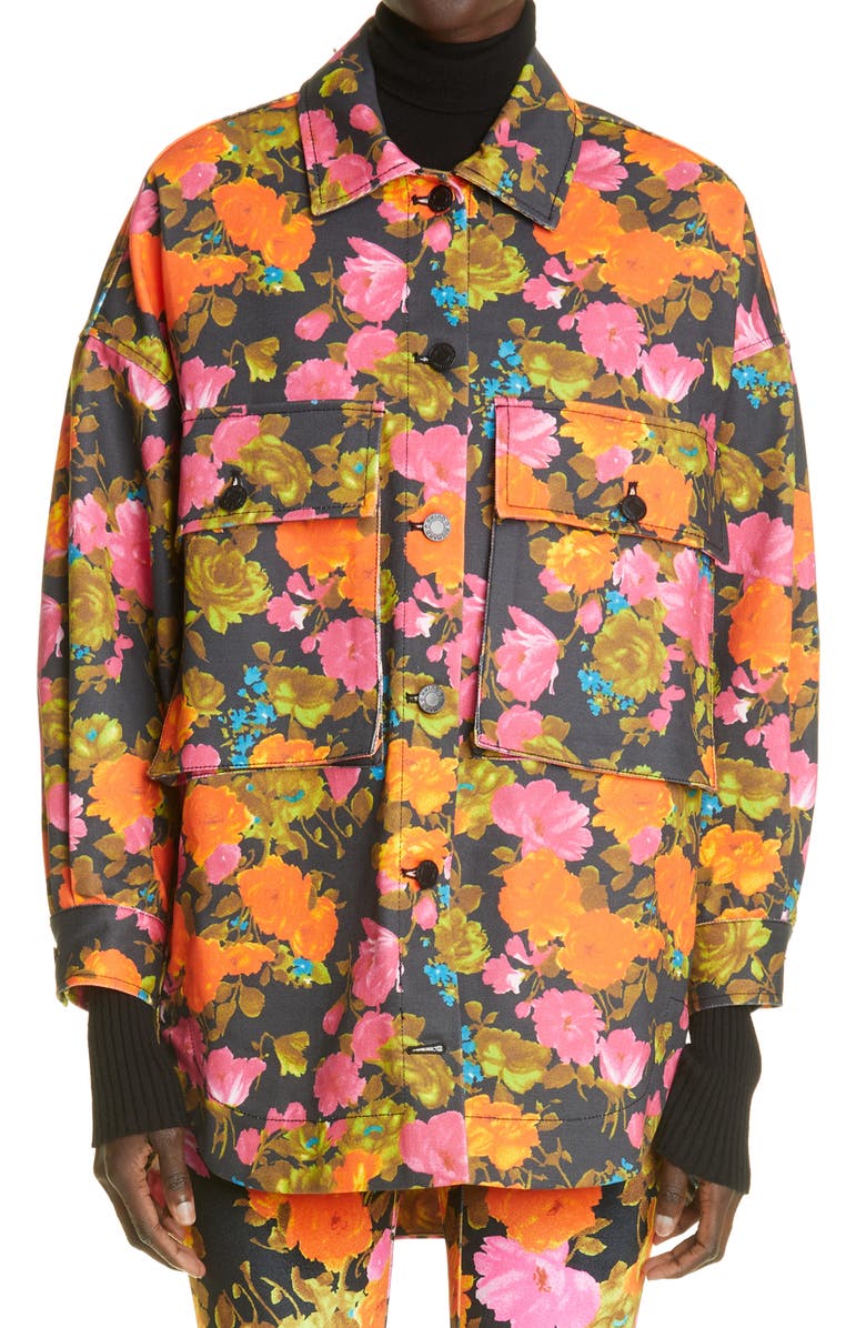 Richard Quinn Primrose Print Oversize Denim Jacket, Main, color, 
