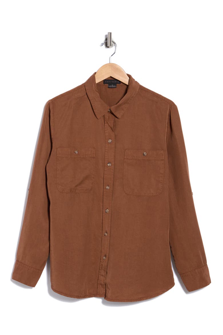 Tencel® Lyocell Boyfriend Button-Up Shirt, Alternate, color, CLOVE BROWN