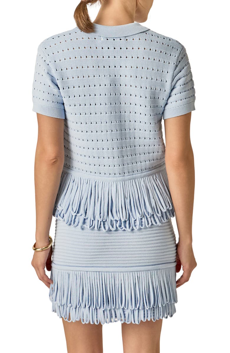 English Factory Fringe Trim Knit Shirt, Alternate, color, Powder Blue