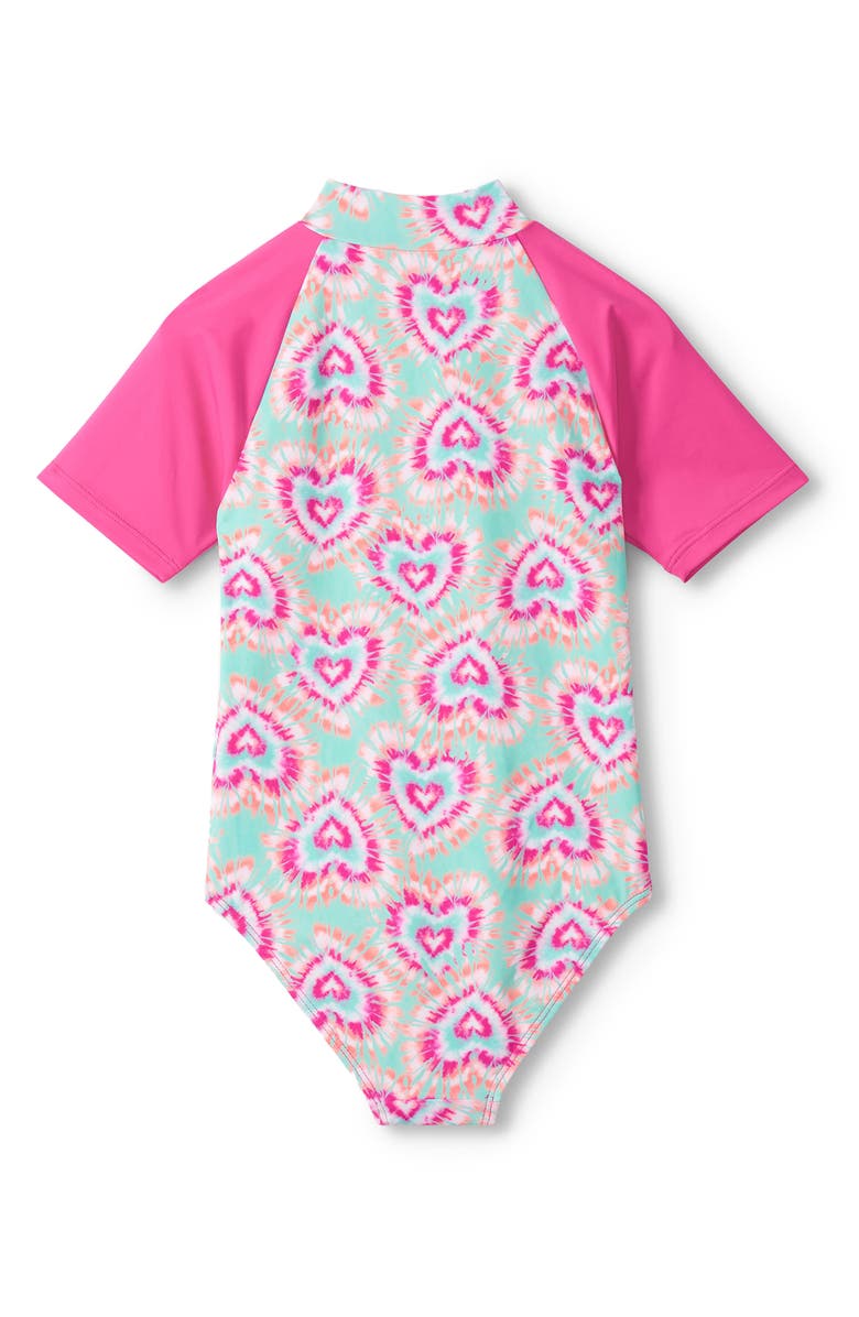 Hatley Kids' Glow Hearts Raglan Sleeve One-Piece Swimsuit, Alternate, color, Opal