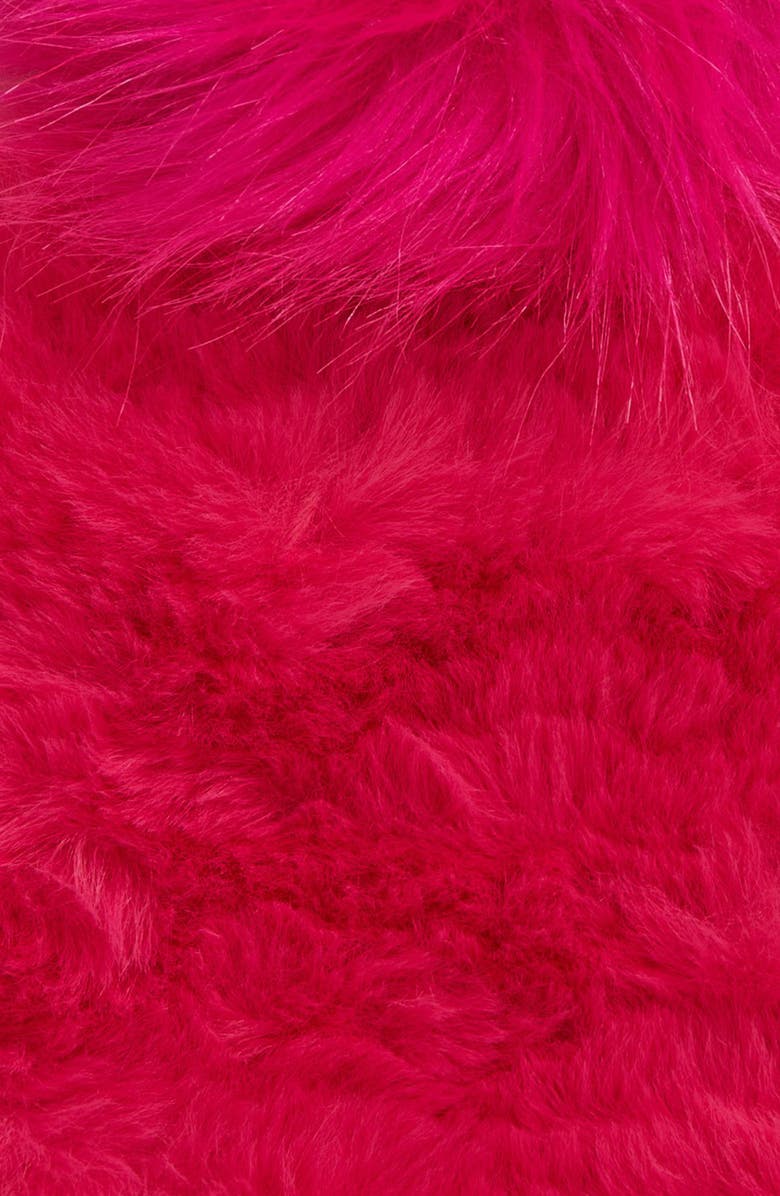 Jocelyn Faux Fur Beanie with Pom, Alternate, color, Hot Pink