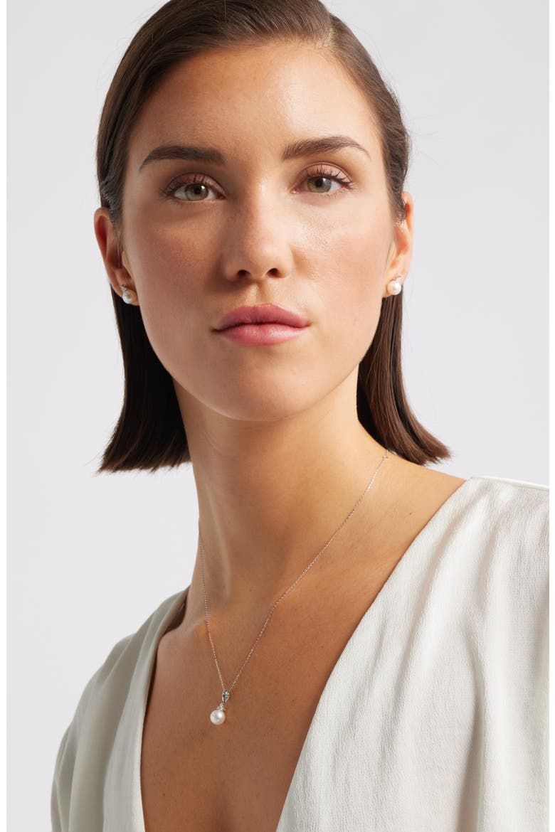 Diamond & Akoya Pearl Stud Earrings, Alternate, color, WHITE- 14K WHITE GOLD