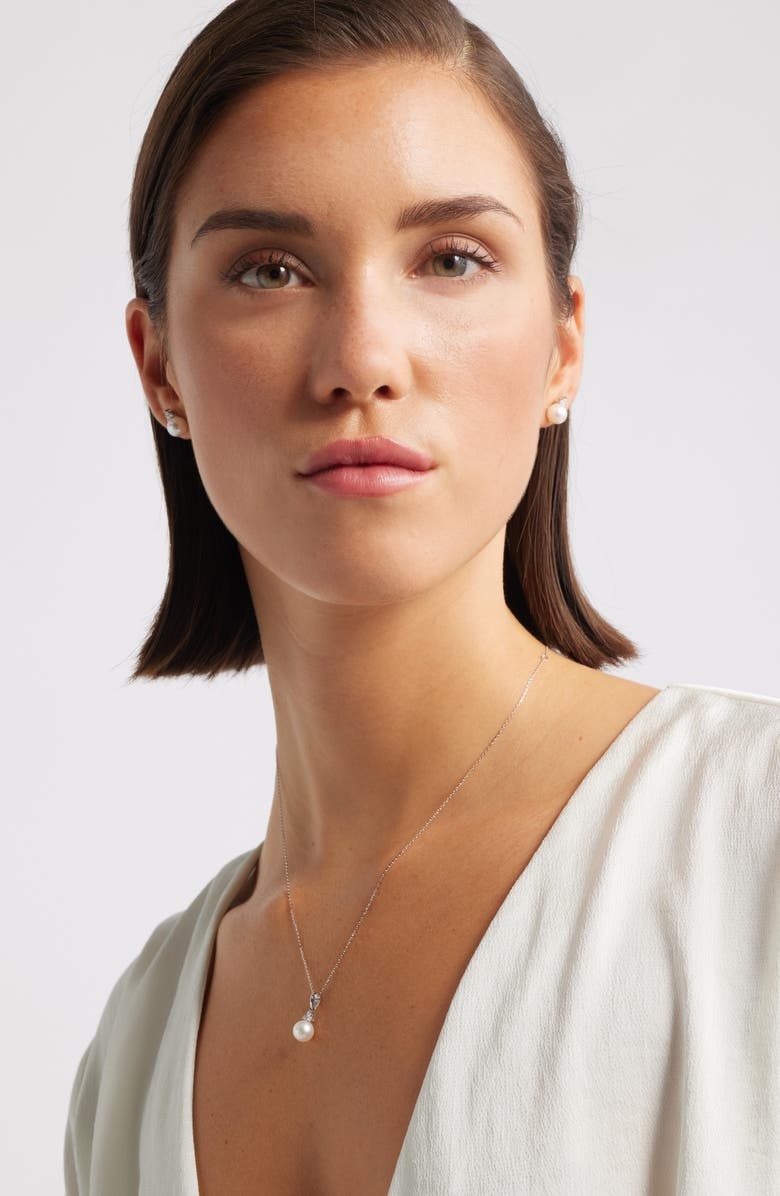 Nordstrom Diamond & Akoya Pearl Stud Earrings, Alternate, color, White- 14K White Gold