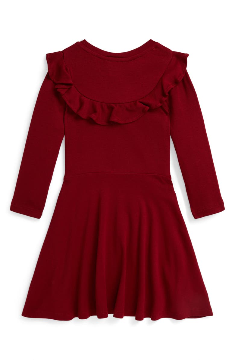 Polo Ralph Lauren Kids' Rufle Accent Long Sleeve Jersey Dress, Alternate, color, Holiday Red