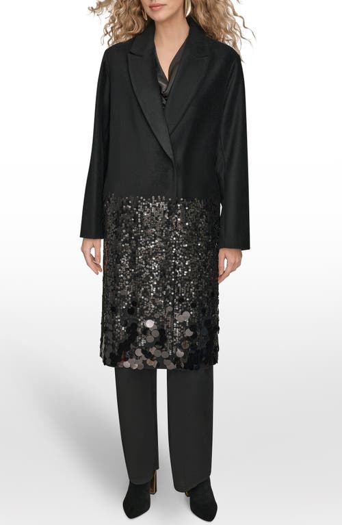 Donna Karan New York Sequin Wool Blend Longline Coat In Black