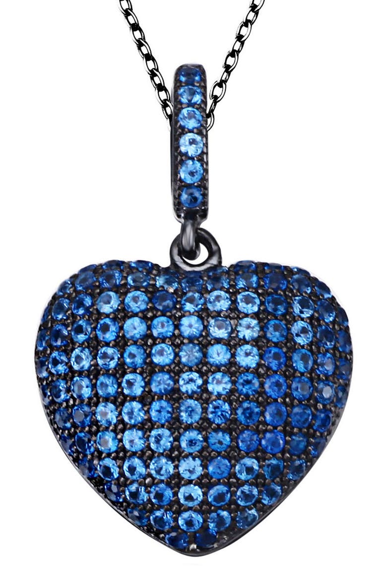 Blue Sterling Silver CZ Heart Pendant Necklace, Main, color, BLUE