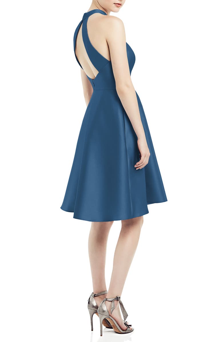 Alfred Sung Halter Style Satin Twill Cocktail Dress, Alternate, color,