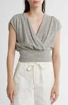 Renee C Stripe Smocked Back Top