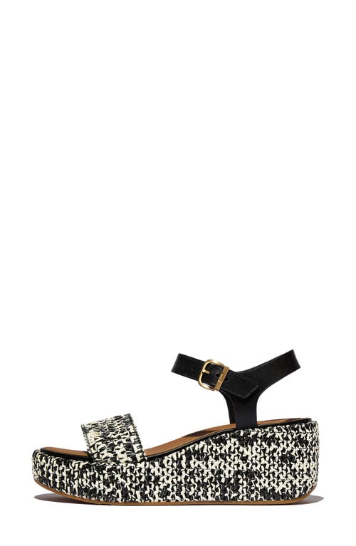 Fitflop Platfforms Woven Ankle Strap Wedge Sandal In Black/ivory Mix