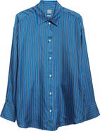 TOTEME Oversize Stripe Silk Button-Up Shirt